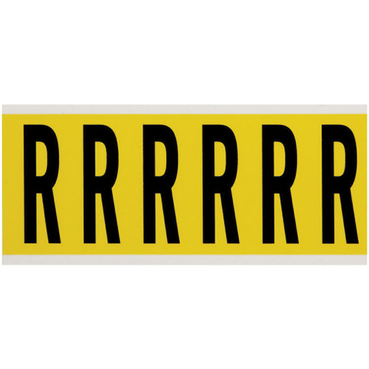 Brady Repositionable Individual Number & Letter Labels, R, 3" H, Black on Yellow