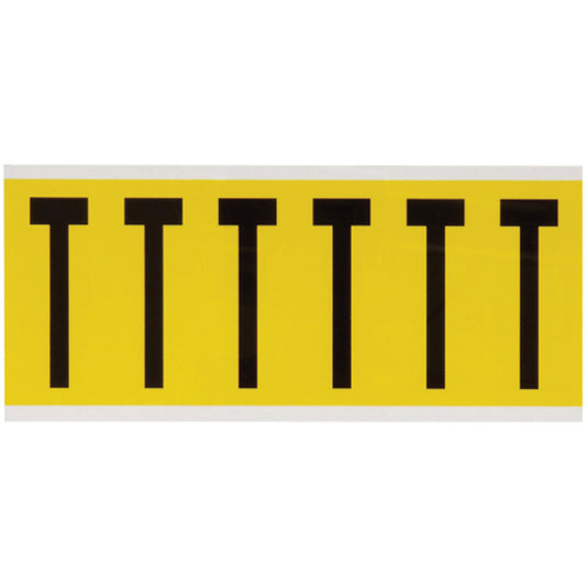 Brady Repositionable Individual Number & Letter Labels, T, 3" H, Black on Yellow