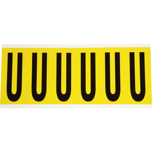 Brady Repositionable Individual Number & Letter Labels, U, 3" H, Black on Yellow