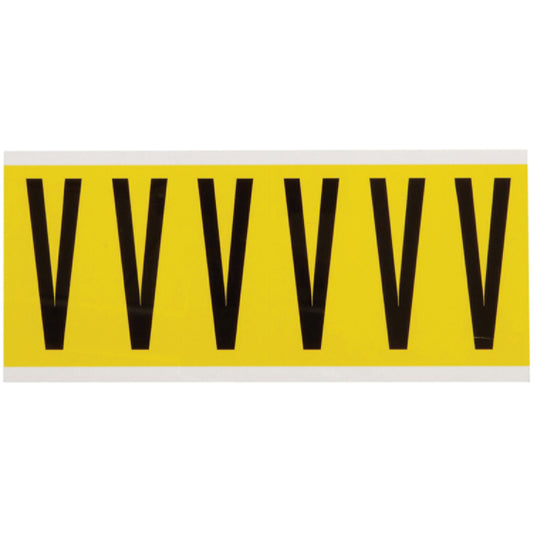 Brady Repositionable Individual Number & Letter Labels, V, 3" H, Black on Yellow