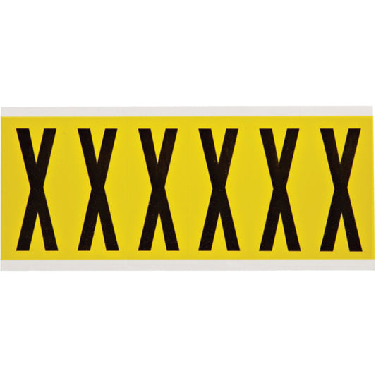 Brady Repositionable Individual Number & Letter Labels, X, 3" H, Black on Yellow