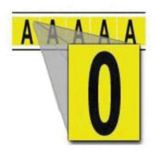 Brady Repositionable Individual Number and Letter Labels, 0, 4" H, Black on Yellow