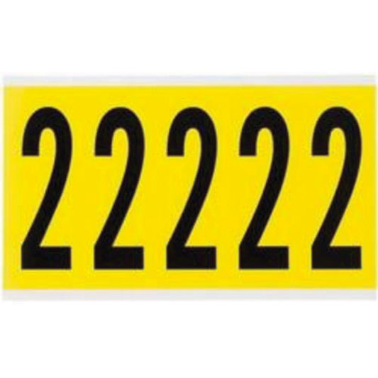 Brady Repositionable Individual Number and Letter Labels, 2, 4" H, Black on Yellow