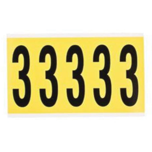 Brady Repositionable Individual Number and Letter Labels, 3, 4" H, Black on Yellow