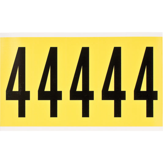 Brady Repositionable Individual Number and Letter Labels, 4, 4" H, Black on Yellow