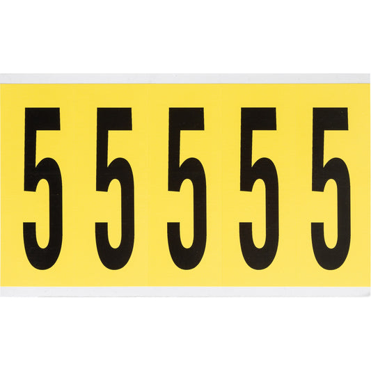 Brady Repositionable Individual Number and Letter Labels, 5, 4" H, Black on Yellow