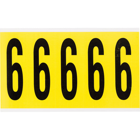 Brady Repositionable Individual Number and Letter Labels, 6, 4" H, Black on Yellow