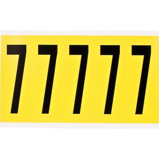Brady Repositionable Individual Number and Letter Label, 7, 4" H, Black on Yellow