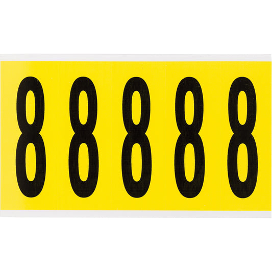 Brady Repositionable Individual Number and Letter Labels, 8, 4" H, Black on Yellow