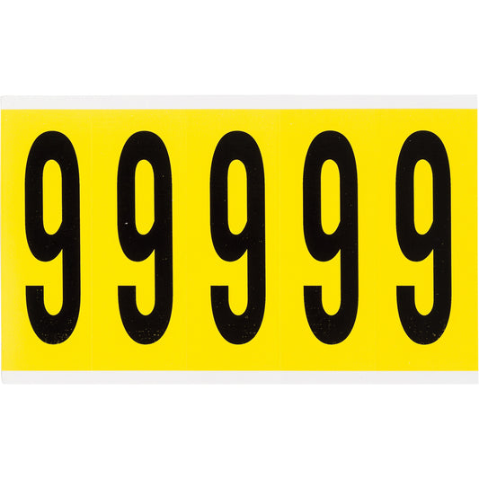 Brady Repositionable Individual Number and Letter Labels, 9, 4" H, Black on Yellow