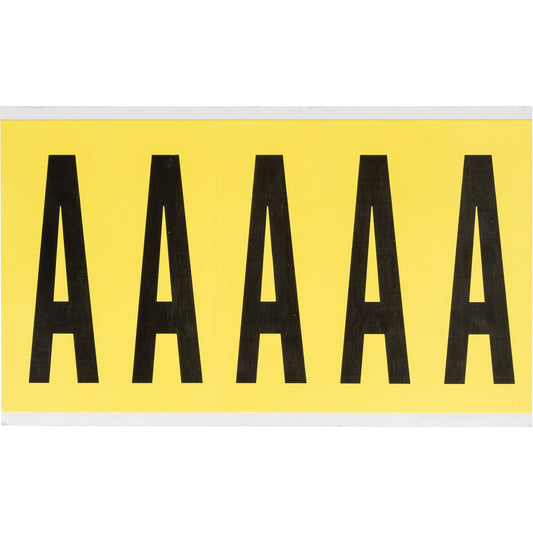 Brady Repositionable Individual Number and Letter Labels, A, 4" H, Black on Yellow