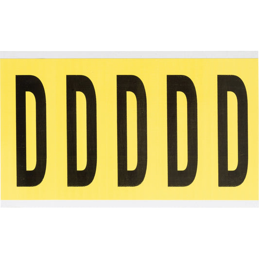 Brady Repositionable Individual Number and Letter Labels, D, 4" H, Black on Yellow