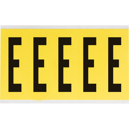 Brady Repositionable Individual Number and Letter Labels, E, 4" H, Black on Yellow