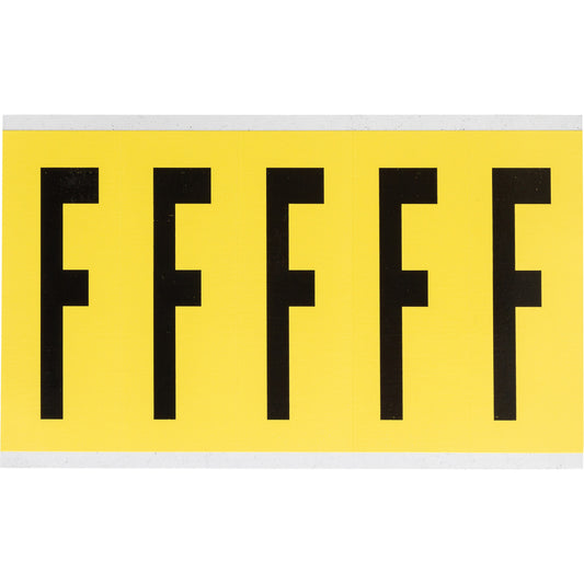 Brady Repositionable Individual Number and Letter Labels, F, 4" H, Black on Yellow