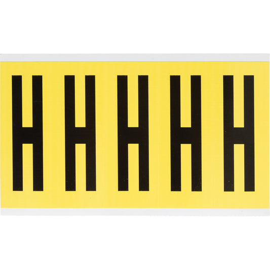Brady Repositionable Individual Number and Letter Labels, H, 4" H, Black on Yellow