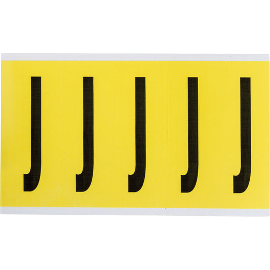 Brady Repositionable Individual Number and Letter Labels, J, 4" H, Black on Yellow