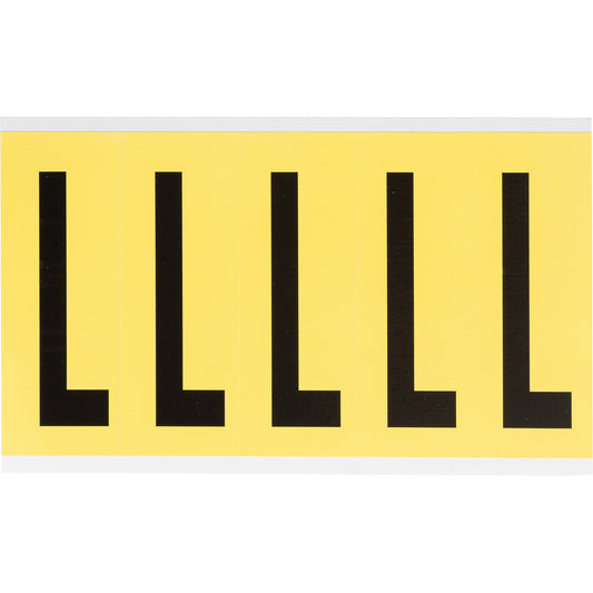 Brady Repositionable Individual Number and Letter Labels, L, 4" H, Black on Yellow