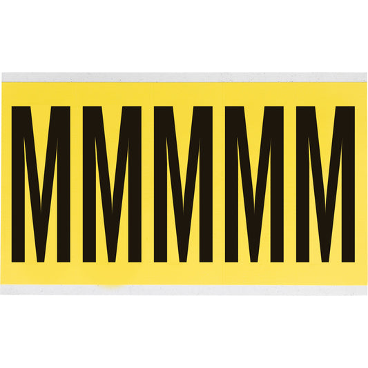 Brady Repositionable Individual Number & Letter Labels, M, 4" H, Black on Yellow