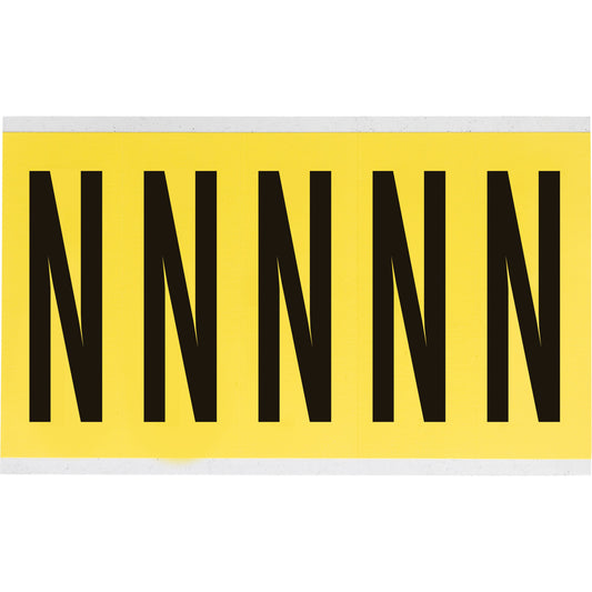 Brady Repositionable Individual Number & Letter Labels, N, 4" H, Black on Yellow