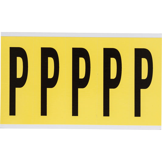 Brady Repositionable Individual Number & Letter Labels, P, 4" H, Black on Yellow