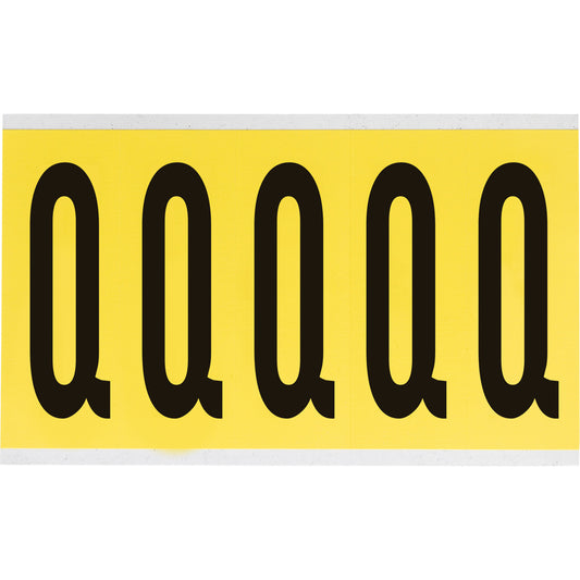 Brady Repositionable Individual Number & Letter Labels, Q, 4" H, Black on Yellow