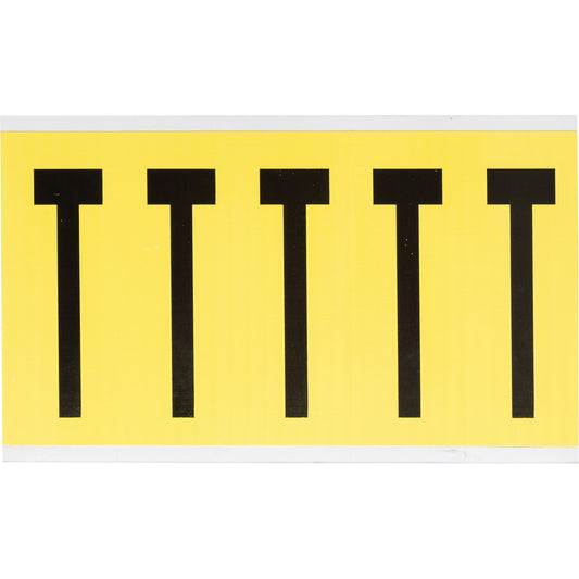 Brady Repositionable Individual Number & Letter Labels, T, 4" H, Black on Yellow