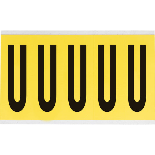 Brady Repositionable Individual Number & Letter Labels, U, 4" H, Black on Yellow