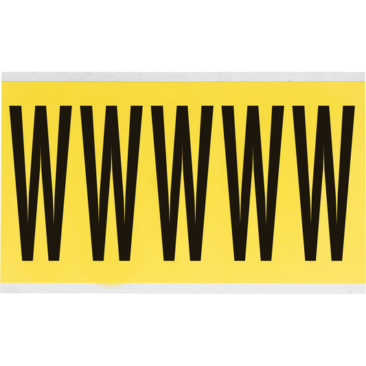 Brady Repositionable Individual Number & Letter Labels, W, 4" H, Black on Yellow
