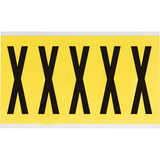Brady Repositionable Individual Number & Letter Labels, X, 4" H, Black on Yellow