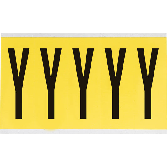 Brady Repositionable Individual Number & Letter Labels, Y, 4" H, Black on Yellow