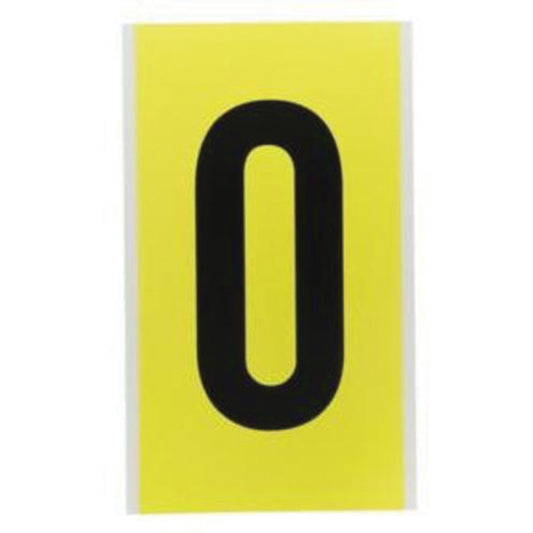 Brady Repositionable Individual Number and Letter Labels, 0, 6" H, Black on Yellow