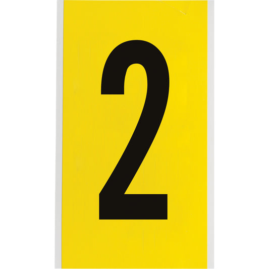 Brady Repositionable Individual Number and Letter Label, 2, 6" H, Black on Yellow