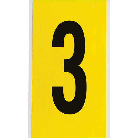 Brady Repositionable Individual Number and Letter Label, 3, 6" H, Black on Yellow