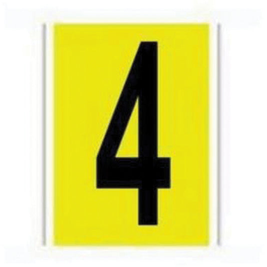 Brady Repositionable Individual Number and Letter Label, 4, 6" H, Black on Yellow