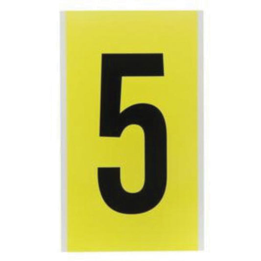 Brady Repositionable Individual Number and Letter Label, 5, 6" H, Black on Yellow