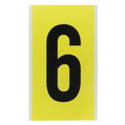 Brady Repositionable Individual Number and Letter Label, 6, 6" H, Black on Yellow