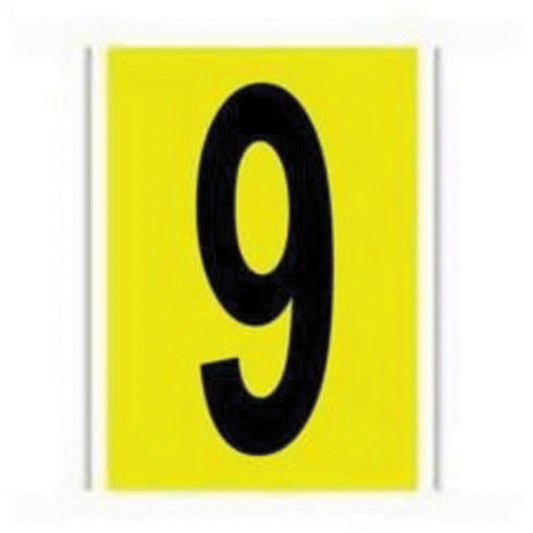 Brady Repositionable Individual Number and Letter Label, 9, 6" H, Black on Yellow