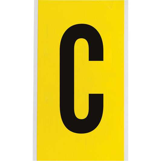 Brady Repositionable Individual Number and Letter Label, C, 6" H, Black on Yellow