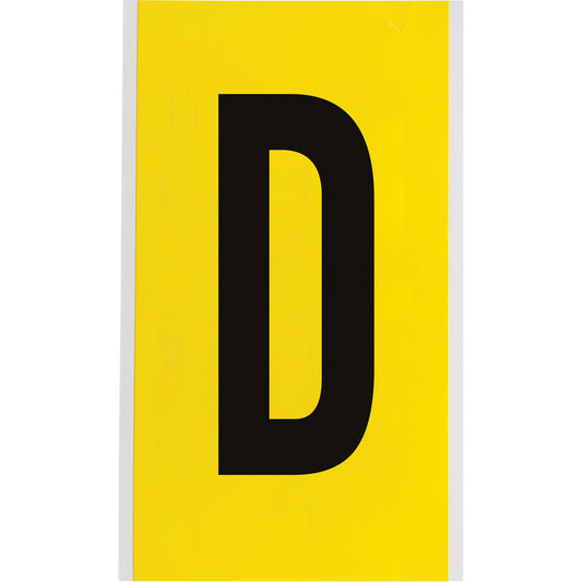 Brady Repositionable Individual Number and Letter Label, D, 6" H, Black on Yellow