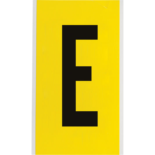 Brady Repositionable Individual Number and Letter Label, E, 6" H, Black on Yellow
