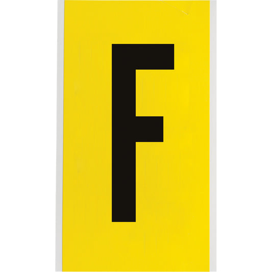 Brady Repositionable Individual Number and Letter Label, F, 6" H, Black on Yellow