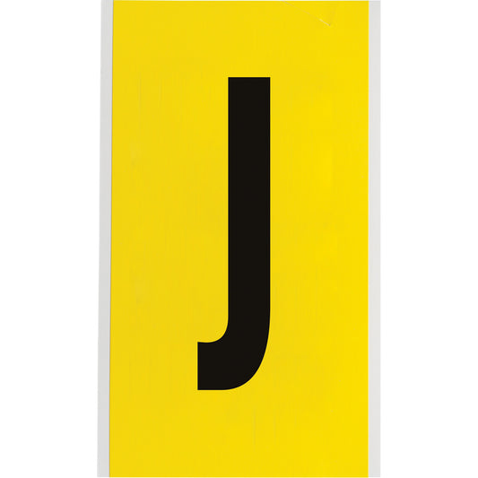 Brady Repositionable Individual Number and Letter Label, J, 6" H, Black on Yellow