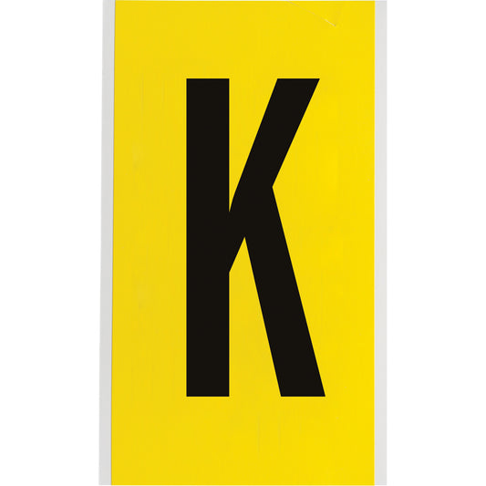 Brady Repositionable Individual Number and Letter Label, K, 6" H, Black on Yellow