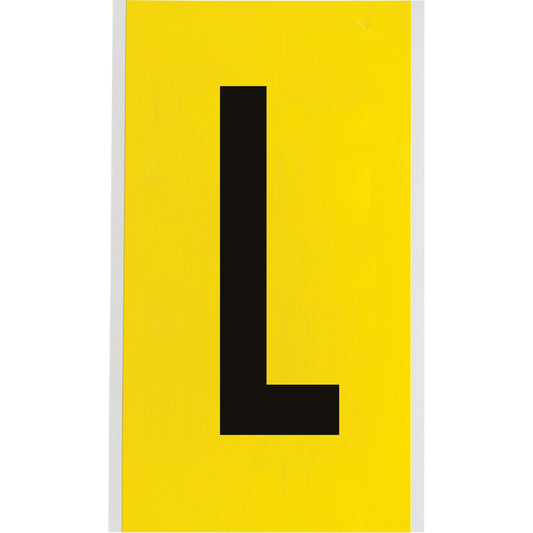 Brady Repositionable Individual Number and Letter Label, L, 6" H, Black on Yellow