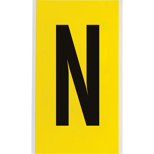 Brady Repositionable Individual Number & Letter Label, N, 6" H, Black on Yellow