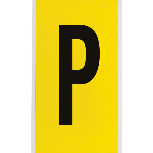 Brady Repositionable Individual Number & Letter Label, P, 6" H, Black on Yellow