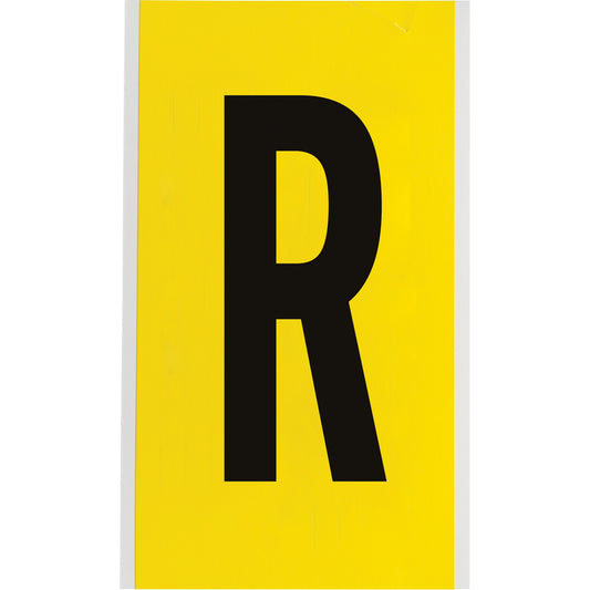 Brady Repositionable Individual Number & Letter Label, R, 6" H, Black on Yellow