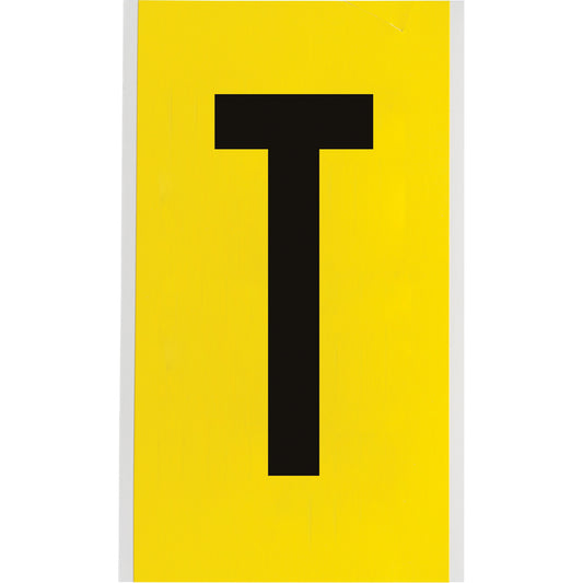 Brady Repositionable Individual Number & Letter Label, T, 6" H, Black on Yellow