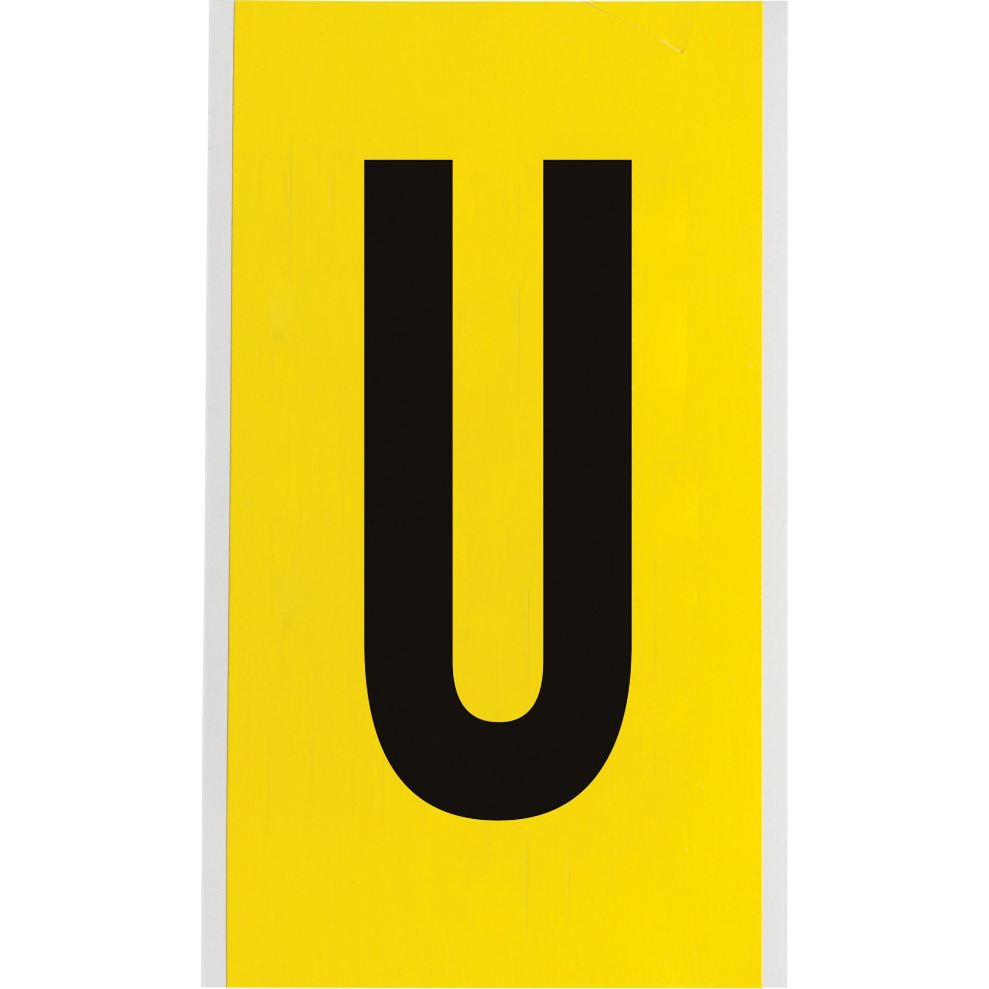 Brady Repositionable Individual Number & Letter Labels, U, 6" H, Black on Yellow