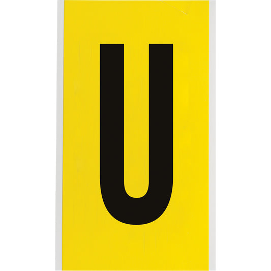 Brady Repositionable Individual Number & Letter Labels, U, 6" H, Black on Yellow